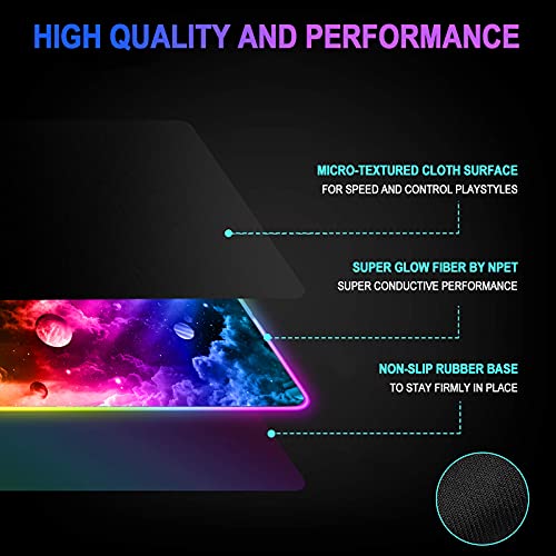 NPET MP02-05 Gaming Mouse Pad, Cloth Mouse Pad, Anti-Slip Base, RGB Backlit, Stitched Edges, Water-Resistant, Optimized for Gaming Sensors, XL