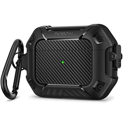MOBOSI for AirPods Pro 2nd Generation Case 2022, Secure Lock Clip Carbon Fiber Airpod Pro 2 Case with Keychain, Full Body Shockproof Hard Shell Protective Cover for New AirPod Pro 2, Black