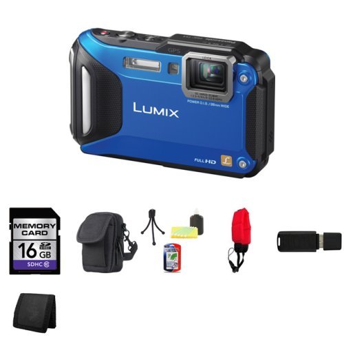 Panasonic Lumix DMC-TS5 Digital Camera (Blue) + 16GB SDHC Class 10 Memory Card + Carrying Case + Mini Tripod Kit + Durable Float Strap for Digital Cameras + USB SDHC Reader + Memory Wallet