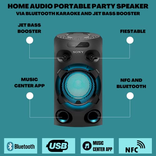 Sony Bluetooth Party Speaker Home Audio System Loud Bass Speaker LED Lights Outdoor Portable Party Speakers Voice Control NFC USB CD and DJ Sound, Remote Control with NeeGo 3.5mm Jack + Aux