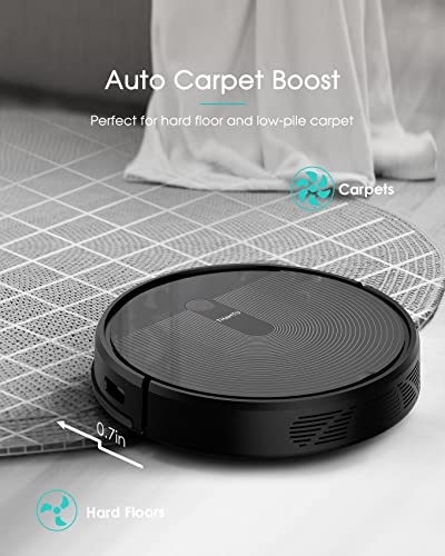 Thamtu G11 Robot Vacuum, 2500Pa Suction, 150 Min Runtime, Schedueled Cleaning, Slim, Quiet, Self-Charging Robotic Vacuum Cleaner for Pet Hairs, Hard Floor, Medium-Pile Carpet