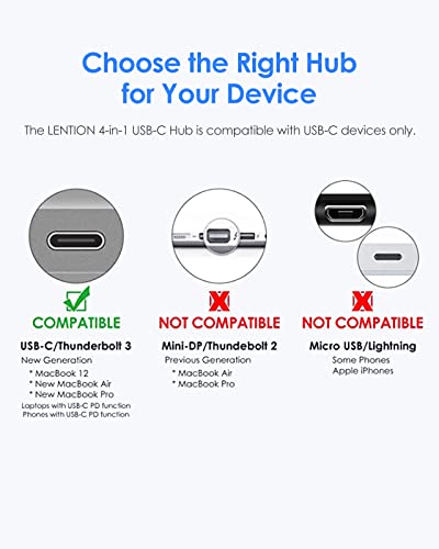 LENTION 4-in-1 USB-C Hub with Type C, USB 3.0, USB 2.0 Compatible 2022-2016 MacBook Pro 13/14/15/16, New Mac Air/Surface, ChromeBook, More, Multiport Charging & Connecting Adapter (CB-C13, Rose Gold)