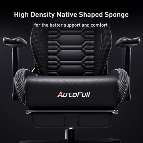 AutoFull Gaming Chair Ergonomic Gamer Chair with 3D Bionic Lumbar Support Racing Style PU Leather Computer Gaming Chair with Retractable Footrest,Black