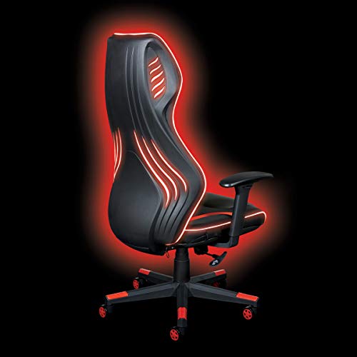 OSP Home Furnishings Rogue High-Back LED Lit Gaming Chair, Black Faux Leather with Red Trim and Accents