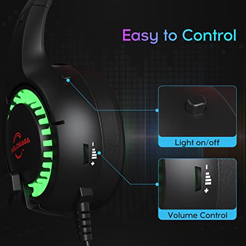 USB Gaming Headset for PC PS4 PS5, MELOGAGA 7.1 Surround Sound Headphones with RGB Breathing LED Lights& Noise Canceling Microphone, Over-Ear Game Headset for Playstation Console Laptops Computer