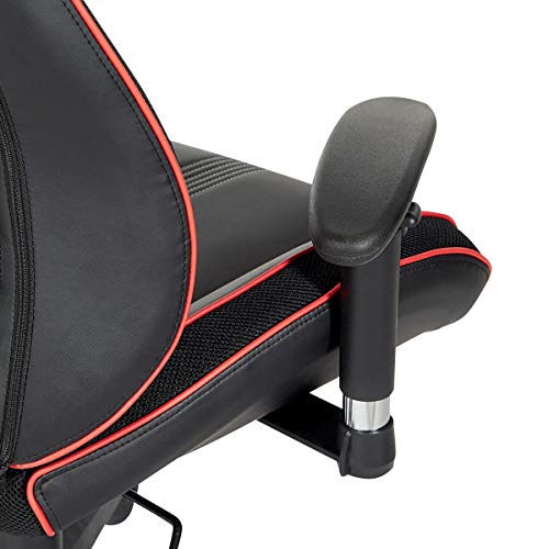 OSP Home Furnishings BOA II Ergonomic Adjustable High Back Gaming Chair with Thick Padded Coil Spring Seat, Built-in Lumbar Support and Headrest, Black with Red Accents