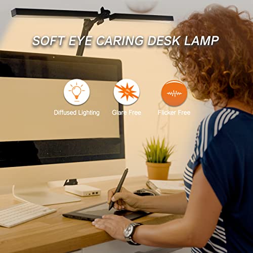 Hitish LED Desk Lamp, 24W Super Bright Architect Desk Lamp with 3 Color Modes & 10 Brightness Levels for Home & Office, Eye Protection Swing Arm Desk Lamp with Clamp for Read, Study, Work, Monitor