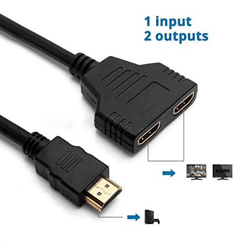 HDMI Splitter Cable Male 1080P to Dual HDMI Female 1 to 2 Way HDMI Splitter Adapter Cable for HDTV HD, LED, LCD, TV, Support Two TVs at The Same Time