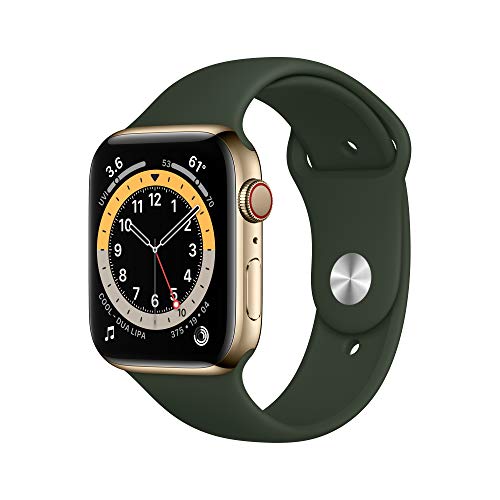 Apple Watch Series 6 (GPS + Cellular, 44mm) - Gold Stainless Steel Case with Cyprus Green Sport Band