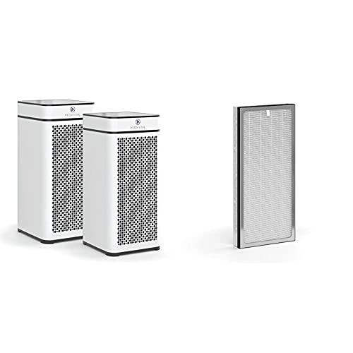 Medify MA-40 Air Purifier with one additional H13 True HEPA replacement Filter | 840 sq ft Coverage | for Smoke, Smokers, Dust, Odors, Pet Dander | Quiet 99.9% Removal to 0.1 Microns | White, 2-Pack