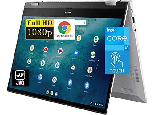 2022 Newst ASUS Flip 2-in-1 15.6" FHD Touchscreen Chromebook Laptop, Intel Core i3-1115G4(Up to 4.1GHz), 8GB RAM, 256GB Space(128GB SSD+128GB Card), Backlit Keyboard, WiFi 6, Chrome OS, White+JVQ MP