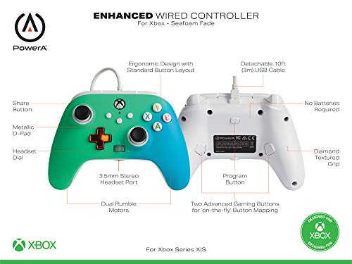 PowerA Enhanced Wired Controller for Xbox - Seafoam Fade, Gamepad, Wired Video Game Controller, Gaming Controller, Xbox Series X|S, Xbox One - Xbox Series X (Only at Amazon)