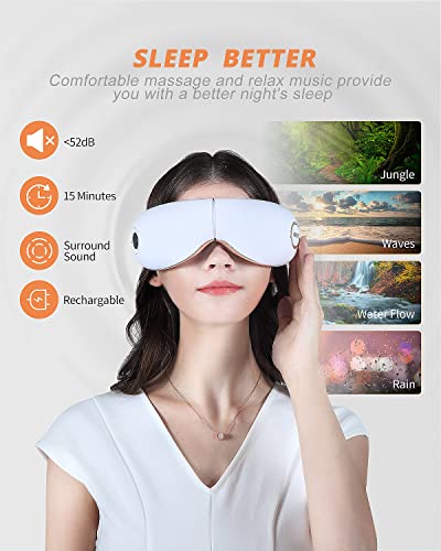 iRest Eye Massager with Heat, Eye Therapy Massager with Compression, Vibration, Relax Music, Rechargeable, for Migraine Improve Sleep, Relieve Eye Strain Dry Eye Dark Circles Eye Bags, White