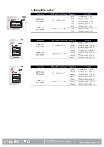 TEAMGROUP Elite DDR4 32GB Kit (2 x 16GB) 3200MHz PC4-25600 CL22 Unbuffered Non-ECC 1.2V SODIMM 260-Pin Laptop Notebook PC Computer Memory Module Ram Upgrade - TED432G3200C22DC-S01