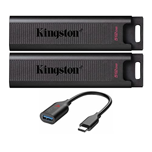 Kingston 512GB DataTraveler Max USB 3.2 Gen 2 Type-C Flash Drive (2-Pack) with Fuse USB-C OTG Cable Bundle (3 Items)