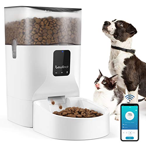 Lewondr Automatic Cat Feeder, 7L 2.4G WiFi Dog Feeder Pet Food Dispenser with 10s Voice Recorder, Timed Feeder with Locking Buckle Lid, 1-10 Meals and 0-12 Portion Daily for Small/Medium Pets,White