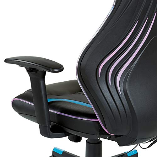 OSP Home Furnishings Rogue High-Back LED Lit Gaming Chair, Black Faux Leather With Blue Trim and Accents