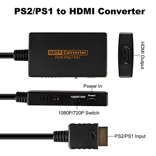 PS2 to HDMI Converter, Support 1080P and 720P Convert Adapter for PS2/PS1