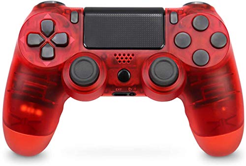 (Red Crystal) for Playstation 4 Controller, Wireless Gamepad for Playstation 4/Pro/Slim/PC(7/8/8.1/9.04/10) with Motion Motors and Audio Function Mini LED Indicator USB Cable and Anti-Slip