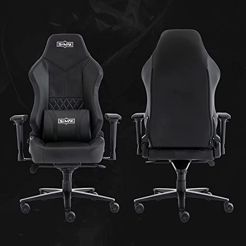 SMAX Gaming Chair with Full Mold Foam De Luxe Version Gamer Chair 4D Adjustable Armrests Premium Carbon Fiber Fabric and PU Leather Headrest Lumbar Support Video Game Chairs for Adults Black