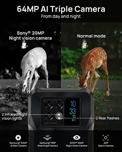5G Rugged Smartphone DOOGEE V20 (2022) 8GB+256GB 6.43'' AMOLED DotDisplay 64MP+20MP Night Vision Camera Unlocked Cell Phone Android 11 33W Fast Charge 6000mAh Dual SIM IP68 Waterproof Smartphone NFC