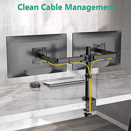 WALI Dual LCD Monitor Fully Adjustable Desk Mount Stand Fits 2 Screens up to 27 inch, 22 lbs. Weight Capacity per Arm (M002), Black