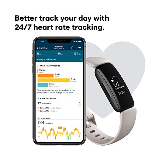 Fitbit Inspire 2 Health & Fitness Tracker with a Free 1-Year Fitbit Premium Trial, 24/7 Heart Rate, Lunar White, One Size (S & L Bands Included)