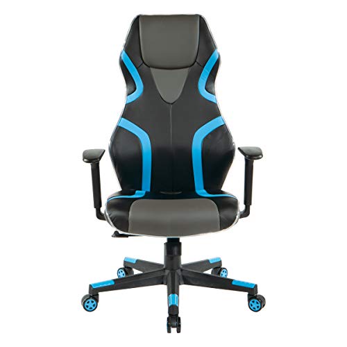 OSP Home Furnishings Rogue High-Back LED Lit Gaming Chair, Black Faux Leather With Blue Trim and Accents