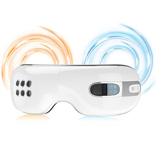 Eye Massager with Cooling and Heat Vibration, Rechargeable Eye Care Device for Relax and Relief Eye Strain, Dry Eye, Eye Bags and Dark Circles, Eye Temple Mask for Improve Sleep (White)