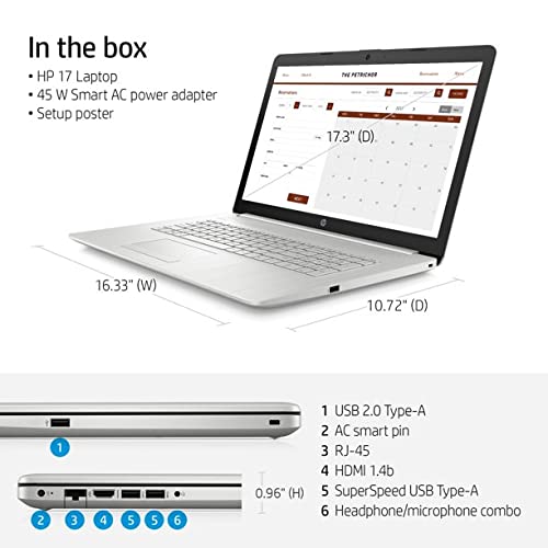 Newest HP 17.3" FHD Business Laptop, 11th Gen Intel i3-1115G4( Beat i5-1035G7), 16GB DDR4 RAM, 512GB SSD, Lightweight, Fast Charge, Bluetooth, WiFi 5,Webcam, W/ HDMI, Windows 11 Home, Silver