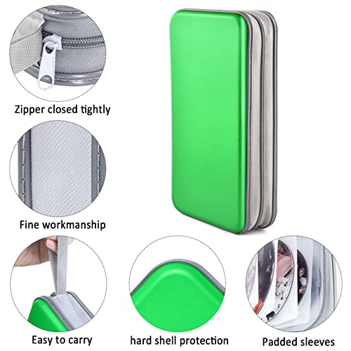 Bivisen 96 Capacity CD/DVD Case Storage Holder Binder Organizer Portable Zipper Hard Plastic CD/DVD Cases Organizer Wallet Book for Car Home Travel (Green)