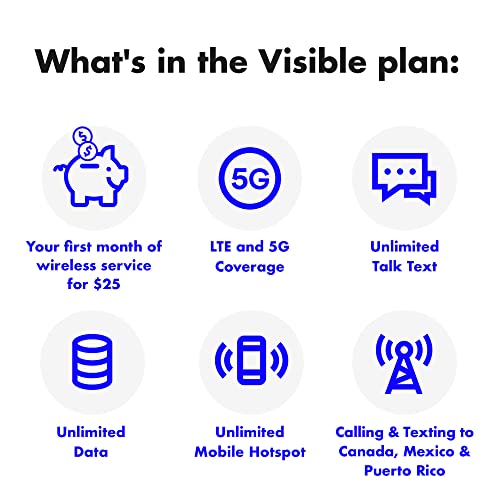 Visible Wireless 1 Month Prepaid Service & SIM Card | Unlimited Data Cell Plan