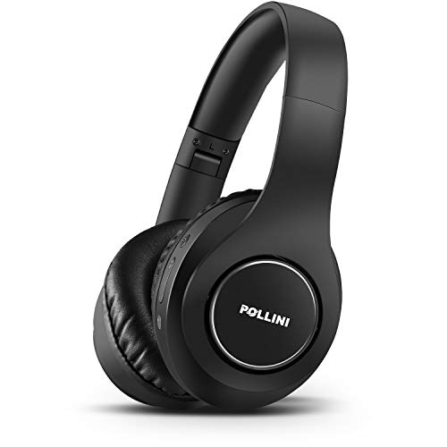 Bluetooth Headphones Wireless, pollini 40H Playtime Foldable Over Ear Headphones with Microphone, Deep Bass Stereo Headset with Soft Memory-Protein Earmuffs for iPhone/Android Cell Phone/PC (Black)