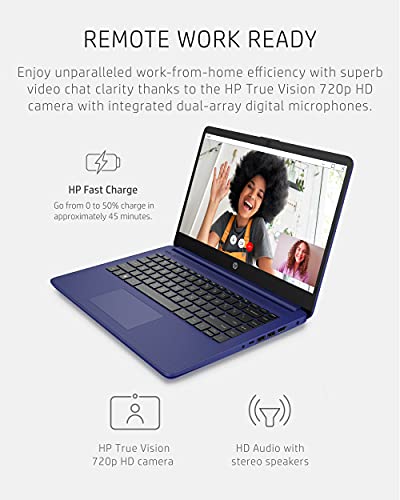 HP 14 Laptop, Intel Celeron N4020, 4 GB RAM, 64 GB Storage, 14-inch Micro-Edge HD Display, Windows 10 Home, Thin & Portable, 4K Graphics, One Year of Microsoft 365 (14-dq0010nr, 2021, Indigo Blue)