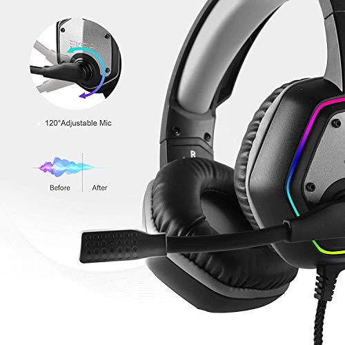 EKSA E1000 USB Gaming Headset for PC - Computer Headphones with Microphone/Mic Noise Cancelling, 7.1 Surround Sound Wired Headset&RGB Light - Gaming Headphones for PS4/PS5 Console Laptop