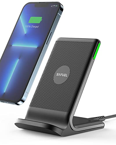 Wireless Charger, 15W Qi Fast Wireless Charging Station, SAFUEL Wireless Charging Stand with Sleep-Friendly Light for iPhone 13 12 Pro XR XS 8 Plus Samsung Galaxy S22 S21 S20 Note 10 Ultra Google LG.