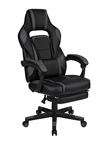 Flash Furniture X40 Gaming Chair Racing Ergonomic Computer Chair with Fully Reclining Back/Arms, Slide-Out Footrest, Massaging Lumbar - Black/Gray