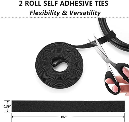 Cord Management Organizer Kit 4 Cable Sleeve Split with 41Self Adhesive Cable Clips Holder, 10pcs and 2 Roll Self Adhesive tie and 100 Fastening Cable Ties for TV Office Home Electronics etc