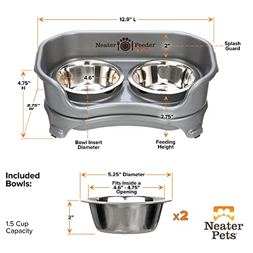 Neater Feeder Express for Small Dogs - Mess Proof Pet Feeder with Stainless Steel Food & Water Bowls - Drip Proof, Non-Tip, and Non-Slip - Gunmetal Grey