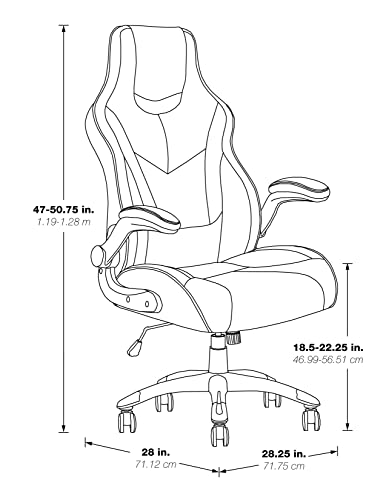 OSP Home Furnishings Uplink Ergonomic Adjustable High Back Faux Leather Gaming Chair with Thick Coil Spring Seat and Padded Flip Arms, Red Trim