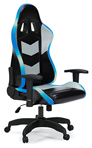 Signature Design by Ashley Lynxtyn Swivel Home Office Gaming Chair with LED Lighting, Black & Gray