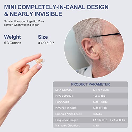 Hearing Aids for Seniors Rechargeable with Background Noise Cancelling, EARRCK Completely-in-Canal Digital Hearing Amplifier with Charging Case for Mild to Moderate Hearing Loss