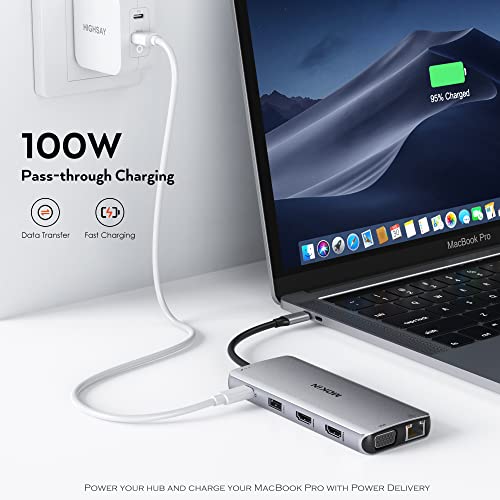 USB C Docking Station Dual Monitor, MOKiN Laptop Docking Station with 2 HDMI, VGA, 3 USB 3.1, 2 USB 2.0, PD Charging, Ethernet, Audio&Mic for MacBook/Dell XPS/HP/Lenovo ThinkPad/Surface