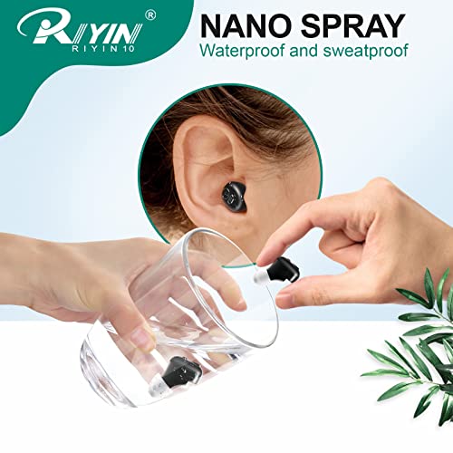 RIYIN10 Rechargeable Hearing Aids for Seniors&Adults, Mini Sound Amplifiers for Noise Reduction & Feedback Cancellation, Cycle and Fast Charging Hearing Aids with Charging Box,Pair