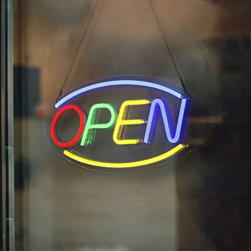 Open Signs for Business 4 Colors, OUSHENG 16.5"x8" Neon LED Open Sign with Business Hours Sign, Clock Will Return, Electronic Billboard Advertising Board for Walls Store Window Office Bars Retail Salon Shop Restaurant Door