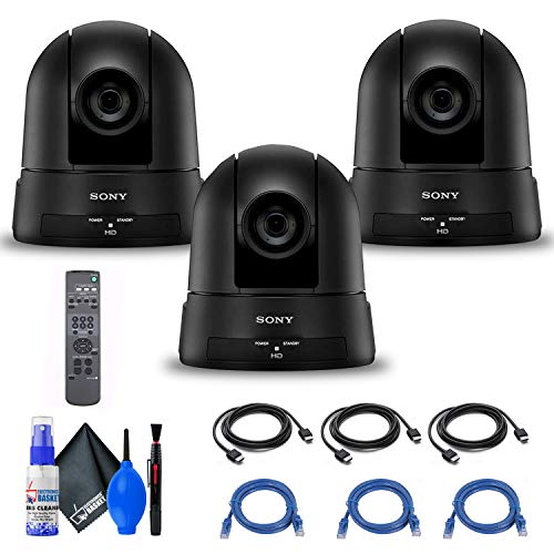 3 x Sony SRG-300H 1080p Desktop & Ceiling Mount Remote PTZ Camera with 30x Optical Zoom (Black) (SRG300H) + 3 x Ethernet Cable + Cleaning Set + 3 x HDMI Cable - Bundle