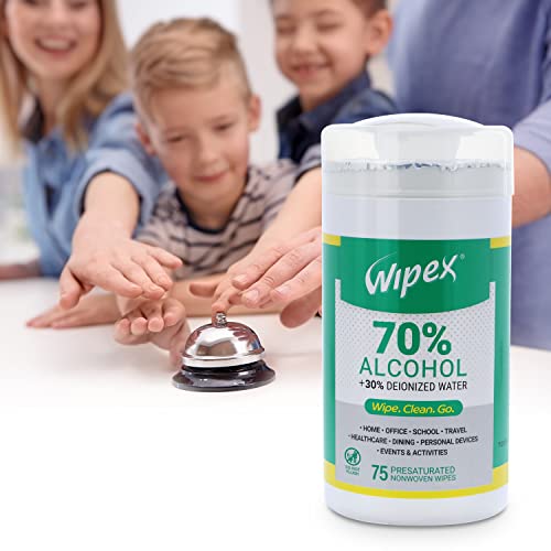 Wipex 70% Isopropyl Alcohol Wipes - 75 ct Large IPA Wipes in Sealed Canister to clean Electronics, Sensitive Equipment, Office and Household Items - Screens, Electronic Equipment, Glasses, Screens - Bulk Isopropyl Wipes (3 pk, 225 Wipes)