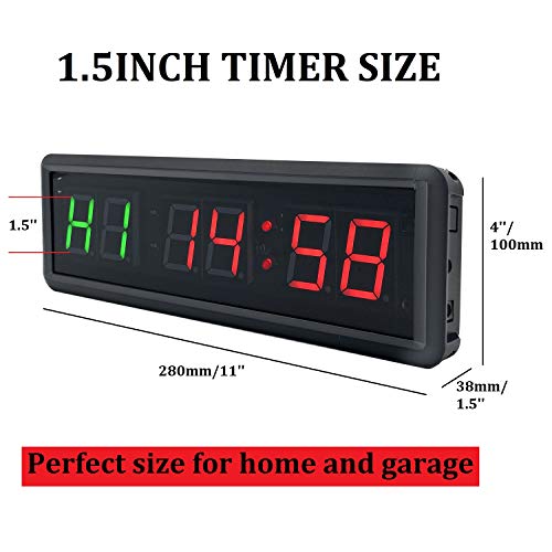 Ledbrigym Gym Timer Clock Digital Interval Tabata Workouts Fitness Wall Small with Remote Home Garage Office Jujitsu School Referee Studio Church Service (Two Green+Four Red 1.5")