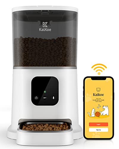 Kaikoe Automatic Cat Feeder, WiFi Enabled 6L Auto Pet Dry Food Dispenser, Smarter App Control, Programmable Meal, Triple Food Preservation Clog-Free Design Pet Feeder for Small/Medium Pets