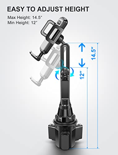 Cup Holder Phone Holder, [No Shaking & Height-Adjustable Pole] Car Cup Holder Phone Mount, Cell Phone Cradle for iPhone iPhone 14, Samsung and More Smart Phone(Grey)